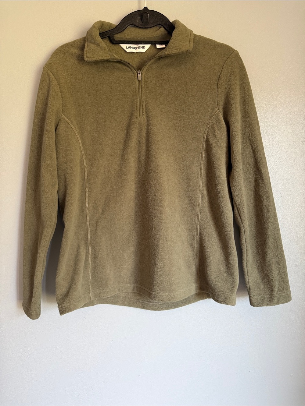 Lands' End Earthy Olive Quarter-Zip Fleece Pullover Outdoor Gorpcore Hiking SP